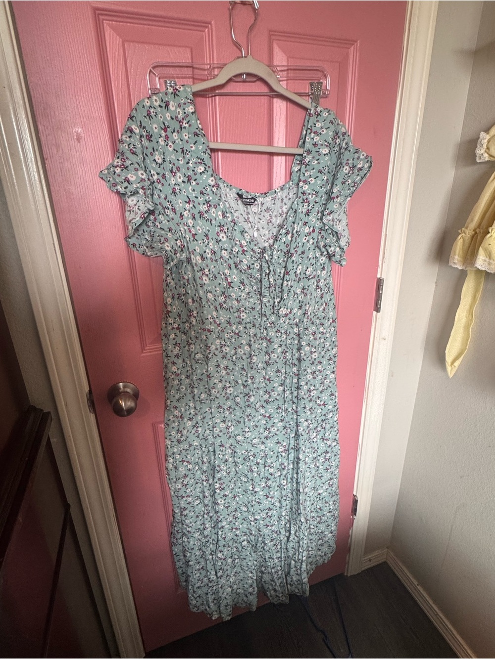 BloomChic Mint Floral Maxi Dress with Ruffle Sleeves